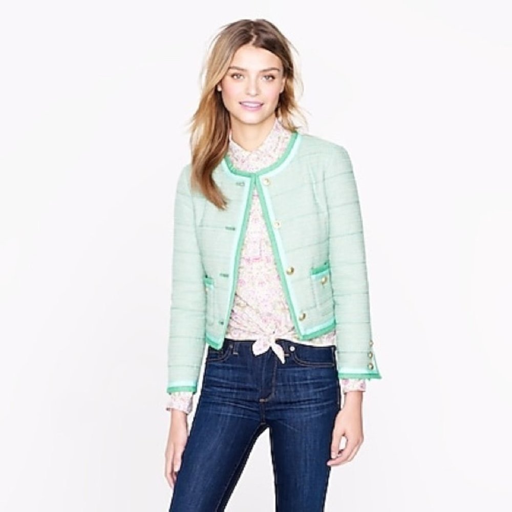 J. Crew | Women's Tweed Collarless Jacket in Green